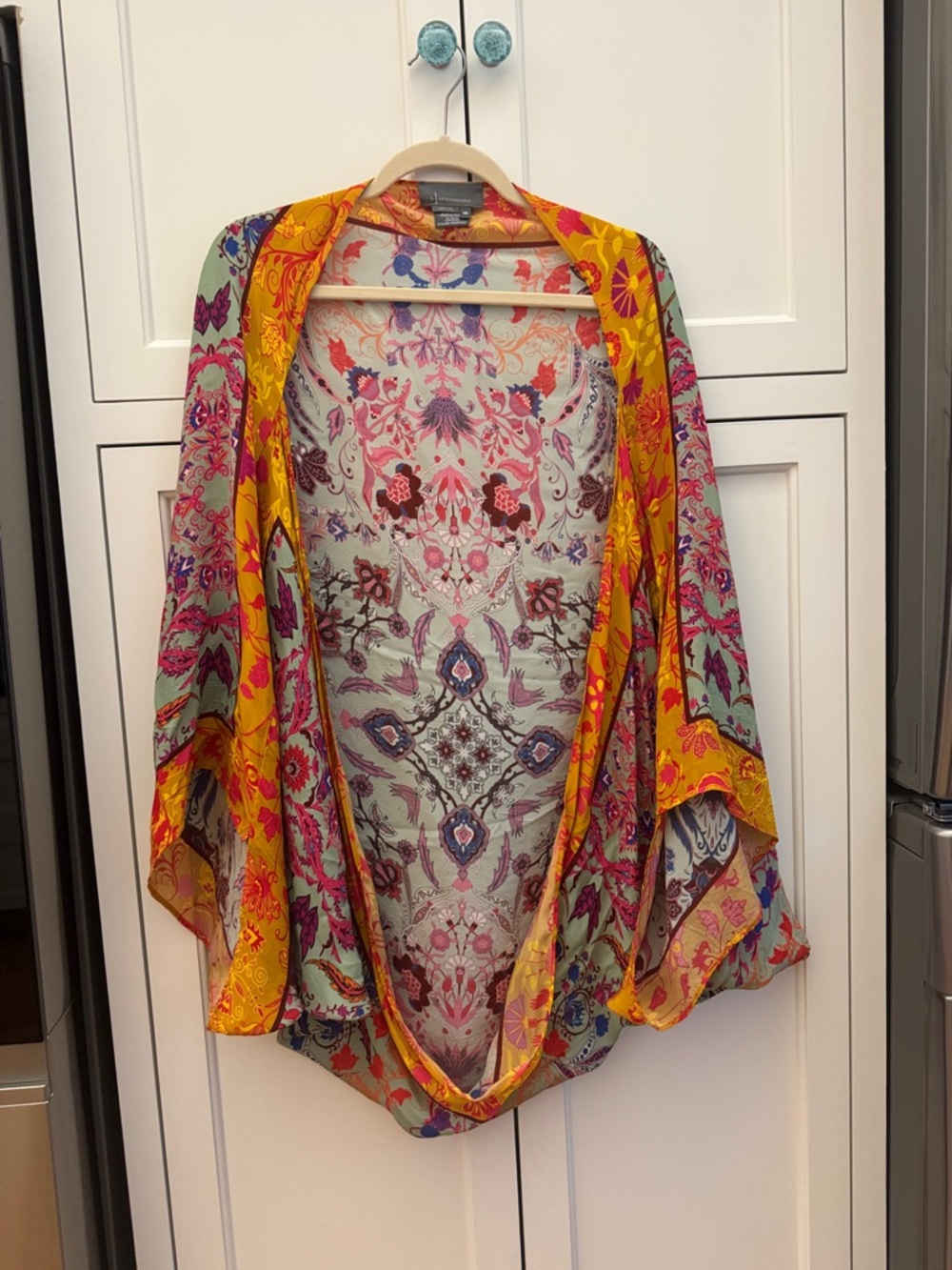 Boho Floral Print Open Kimono Jacket in Yellow and Pink
